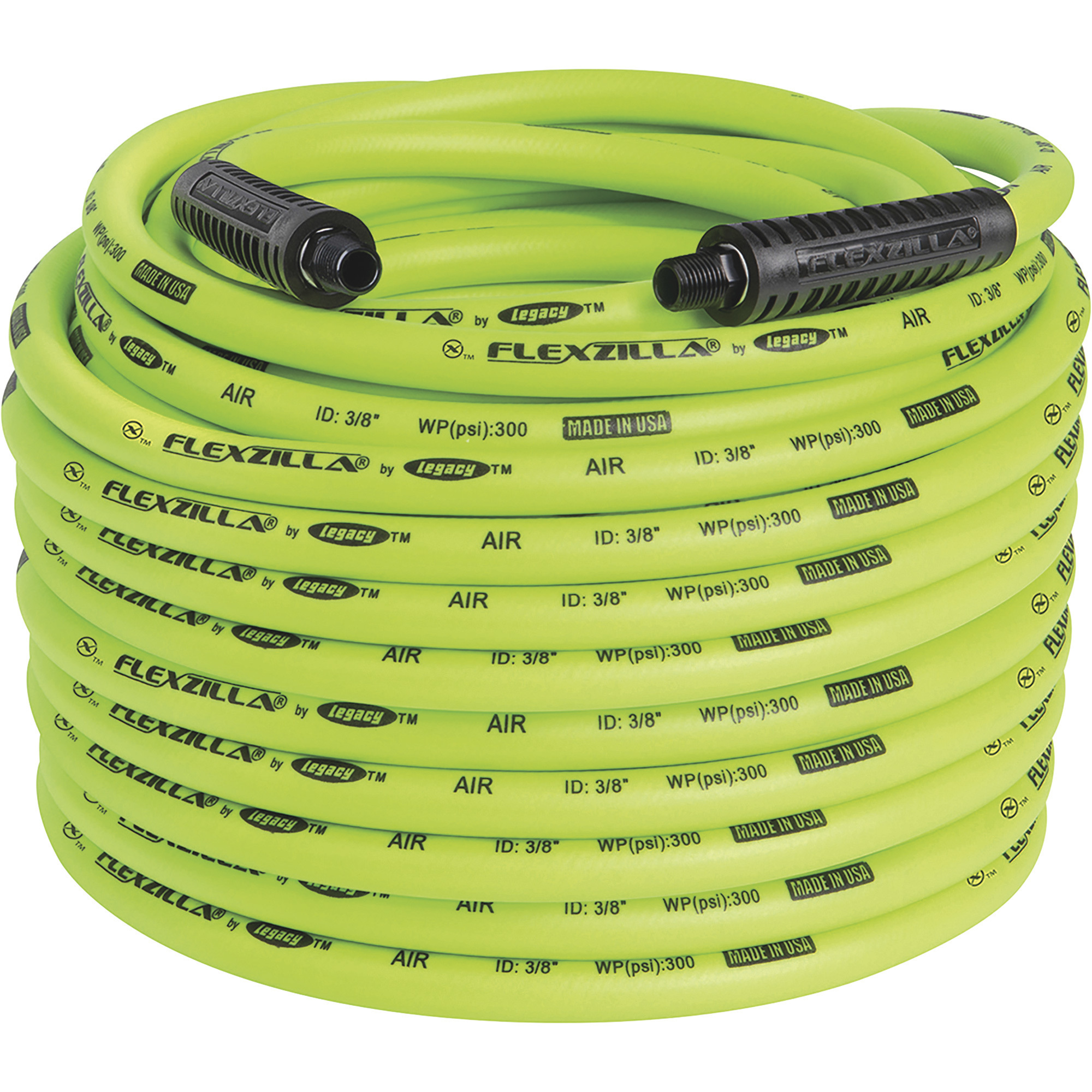 Legacy Flexzilla Air Hose, 3/8in. x 100ft., 300 PSI Max, ZillaGreen™, Model# HFZ38100YW2